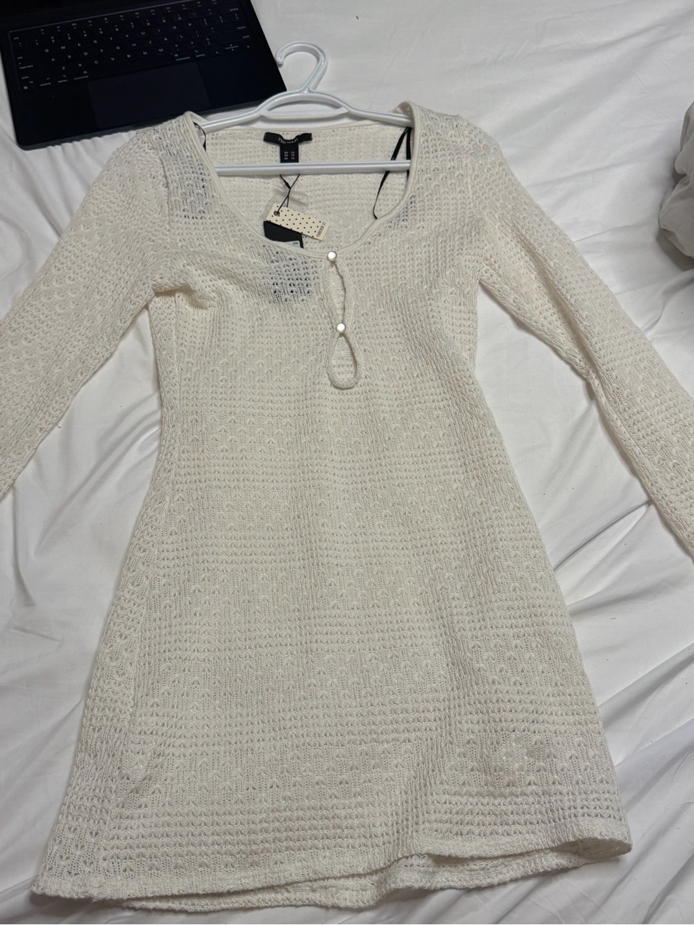 Lightweight Cream Knit beach cover up with Button Detail